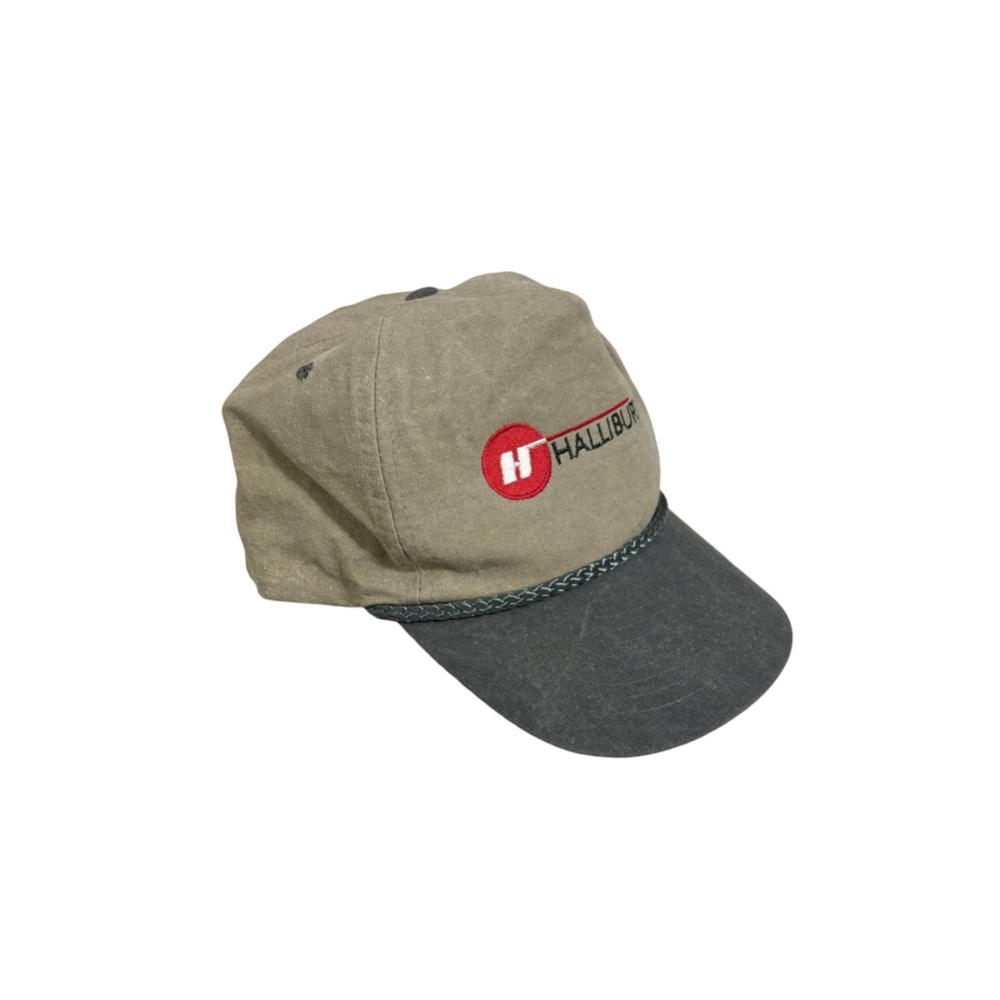 Vintage Cobra Caps Halliburton Tan Gray Embroidered Logo SnapBack Hat Y2K 90s